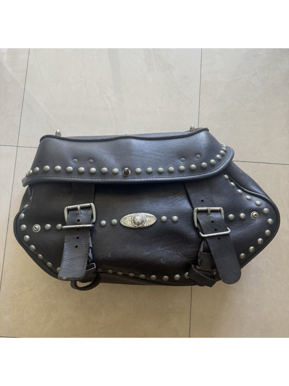 Harley Davidson Studded Motorcycle Saddlebag Black Single Bag Metal Mount